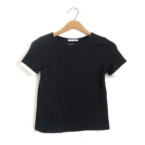 Zara Black and White Textured Short Sleeve Tee